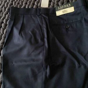 True dark navy. Dress pants, very soft. 32 length with cuffs